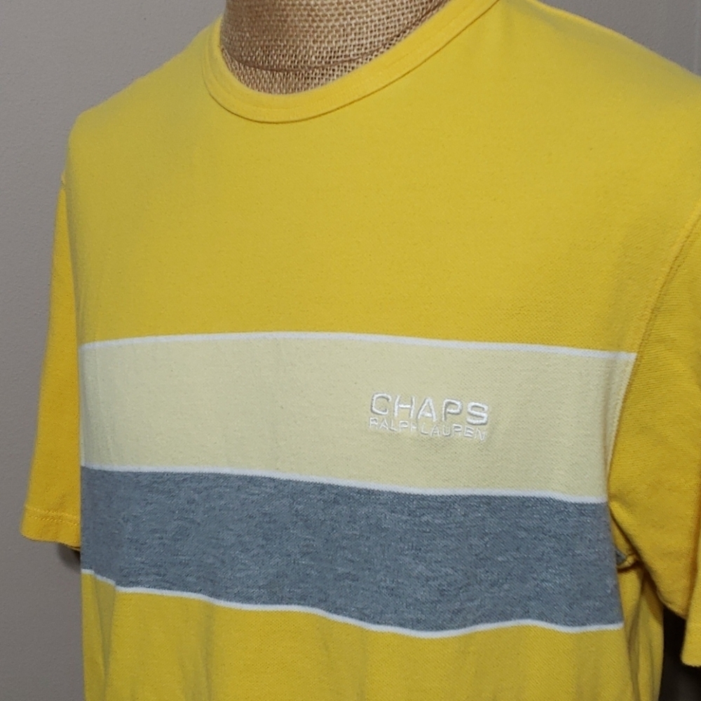 Chaps Ralph Lauren yellow grey wide stripe polo